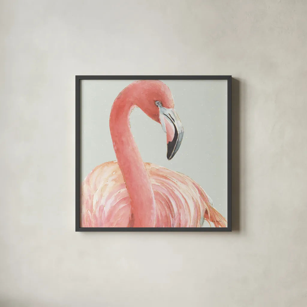 Gracefully Pink II with Green by Lisa Audit. Shown in a sleek black glass frame for a contemporary gallery look. Available as an archival giclee rolled canvas, fine art paper, or poster print. SKU 82365a.
