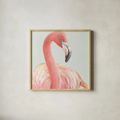 Gracefully Pink II with Green by Lisa Audit. Shown in a natural wood glass frame for a timeless modern aesthetic. Available as an archival giclee rolled canvas, fine art paper, or poster print. SKU 82365a.