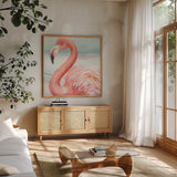 Gracefully Pink III Water Wash by Lisa Audit. Shown in a natural wood frame in a cozy modern living room. Available as an archival giclee rolled canvas, fine art paper, or poster print. SKU 98662a.