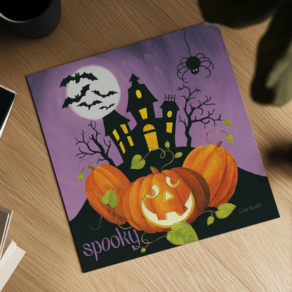 Happy Haunting II by Lisa Audit. Shown as a detailed flat fine art print, highlighting archival giclee quality. Available as an archival giclee rolled canvas, fine art paper, or poster print. SKU 80107a.