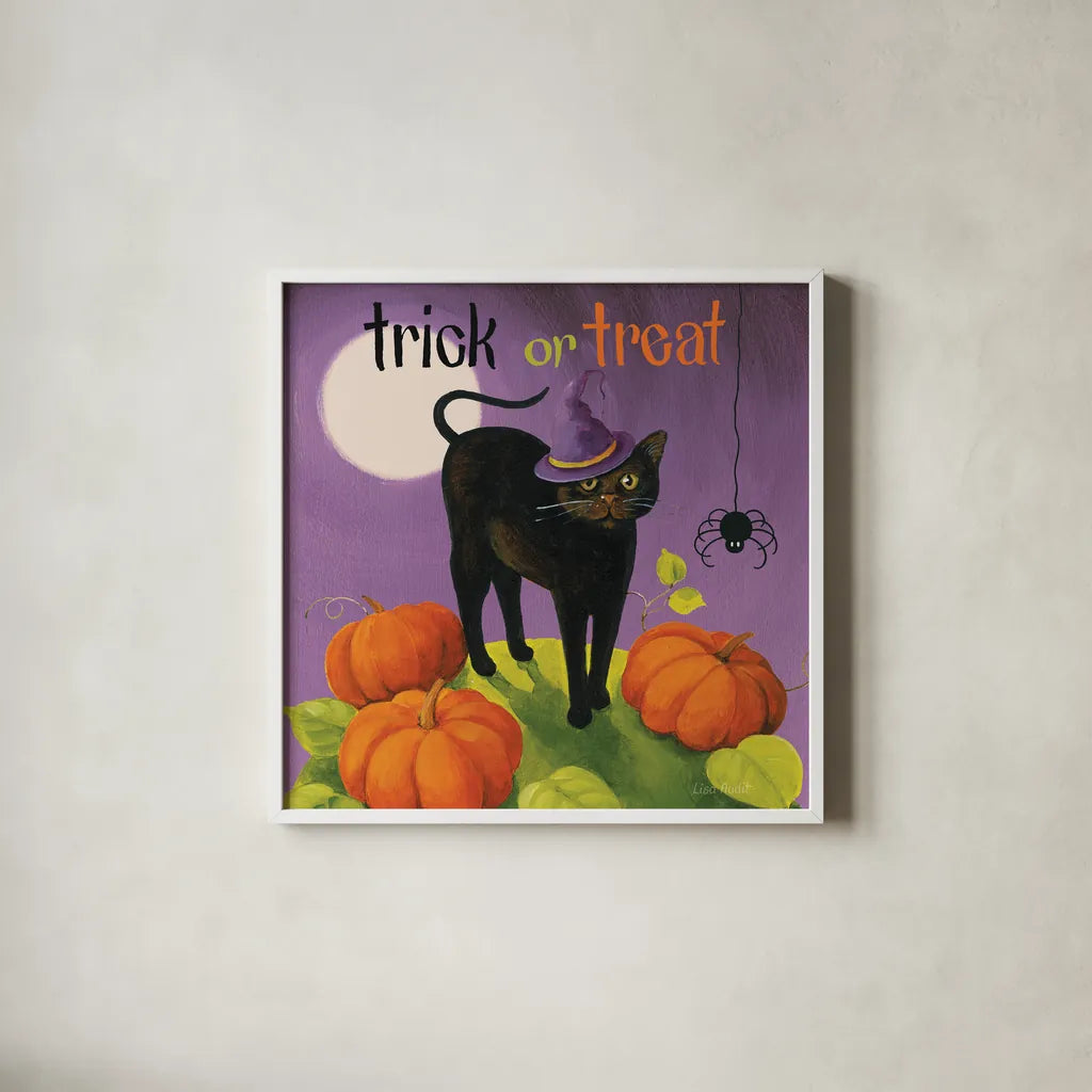 Happy Haunting III by Lisa Audit. Shown in a crisp white glass frame for a clean and minimalist style. Available as an archival giclee rolled canvas, fine art paper, or poster print. SKU 80108a.