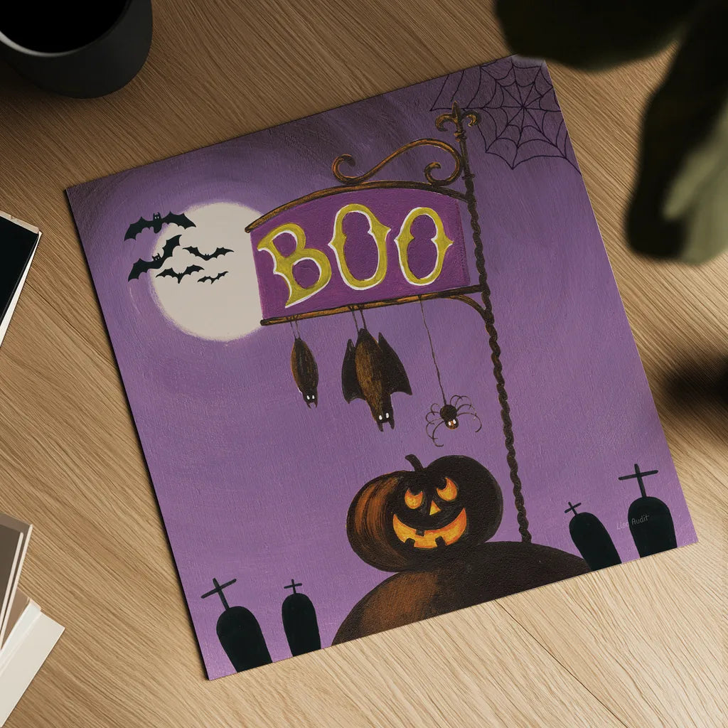 Happy Haunting IV by Lisa Audit. Shown as a detailed flat fine art print, highlighting archival giclee quality. Available as an archival giclee rolled canvas, fine art paper, or poster print. SKU 80109a.