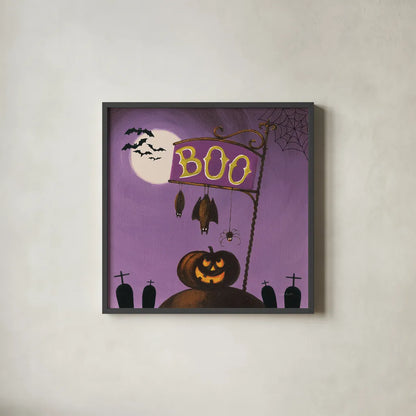 Happy Haunting IV by Lisa Audit. Shown in a sleek black glass frame for a contemporary gallery look. Available as an archival giclee rolled canvas, fine art paper, or poster print. SKU 80109a.