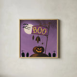 Happy Haunting IV by Lisa Audit. Shown in a natural wood glass frame for a timeless modern aesthetic. Available as an archival giclee rolled canvas, fine art paper, or poster print. SKU 80109a.