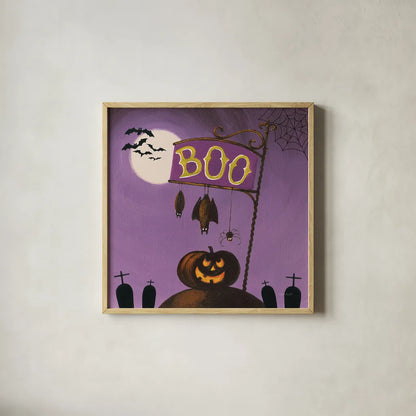 Happy Haunting IV by Lisa Audit. Shown in a natural wood glass frame for a timeless modern aesthetic. Available as an archival giclee rolled canvas, fine art paper, or poster print. SKU 80109a.