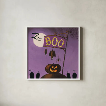 Happy Haunting IV by Lisa Audit. Shown in a crisp white glass frame for a clean and minimalist style. Available as an archival giclee rolled canvas, fine art paper, or poster print. SKU 80109a.