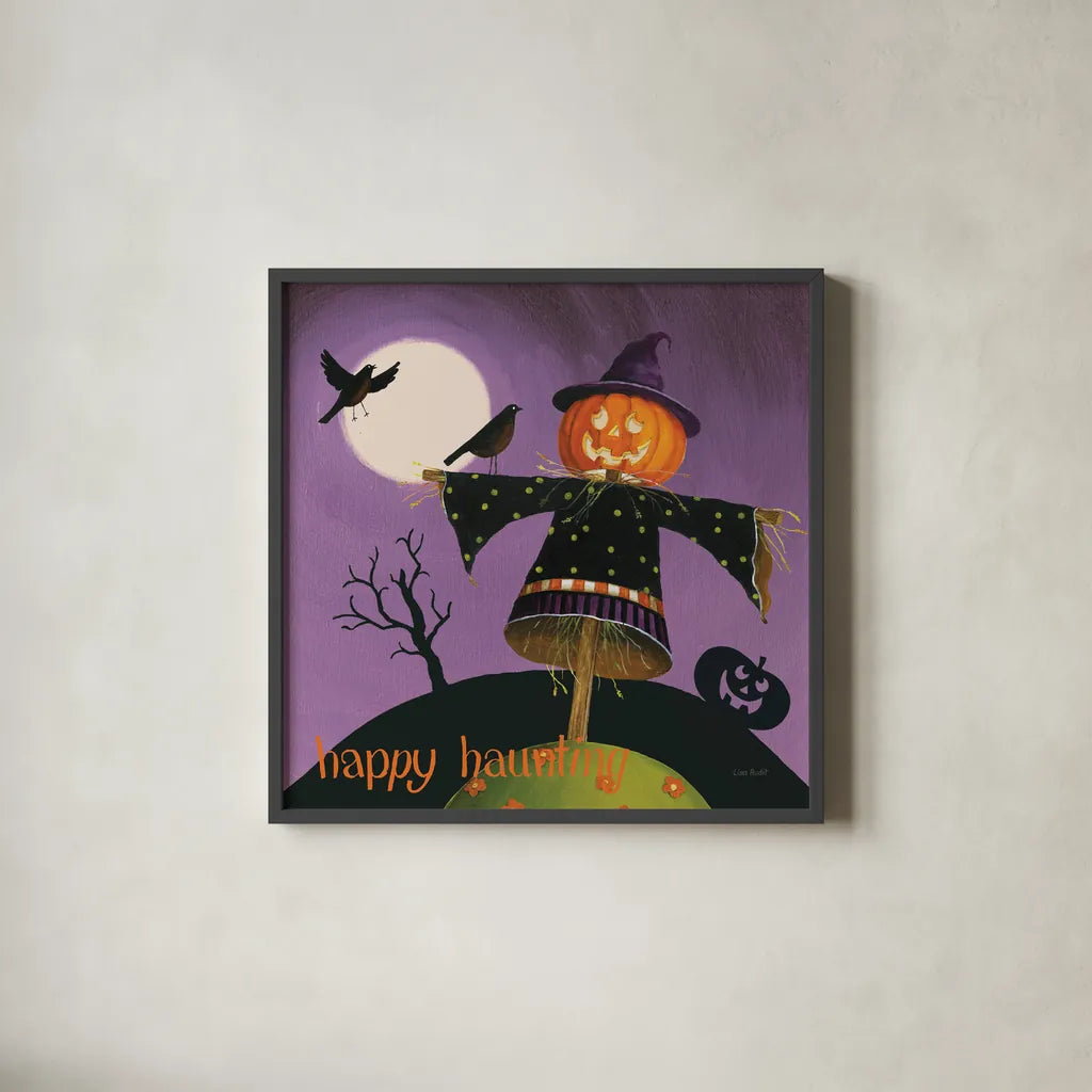 Happy Haunting V by Lisa Audit. Shown in a sleek black glass frame for a contemporary gallery look. Available as an archival giclee rolled canvas, fine art paper, or poster print. SKU 80110a.