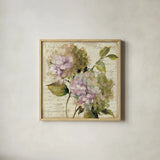 Harmonious V Marche de Fleurs Script by Lisa Audit. Shown in a natural wood glass frame for a timeless modern aesthetic. Available as an archival giclee rolled canvas, fine art paper, or poster print. SKU 17680a.
