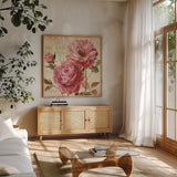 Harmonious VI v2 by Lisa Audit. Shown in a natural wood frame in a cozy modern living room. Available as an archival giclee rolled canvas, fine art paper, or poster print. SKU 15590a.