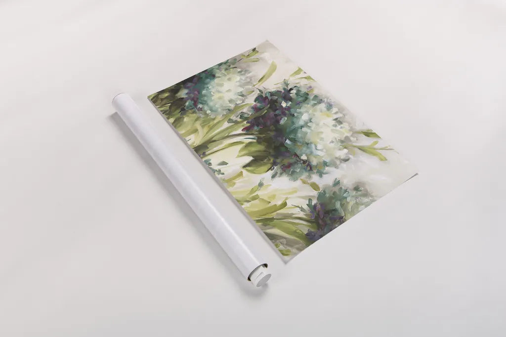 Hydrangea Field by Lisa Audit. shown as a rolled paper print. Available as archival giclee rolled canvas, fine art paper, or poster print. SKU 12132i.