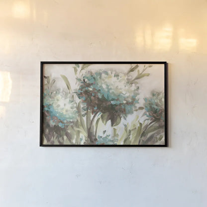 Hydrangea Field Neutral by Lisa Audit. shown as a paper print in a black flame. Available as a archival giclee rolled canvas, fine art paper, or poster print. SKU 46875i.