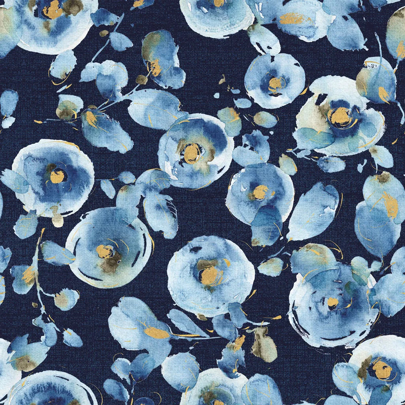 Indigold Flower Toss Indigo by Lisa Audit. SKU 33664a. Archival Giclee Fine art print for wall decor.