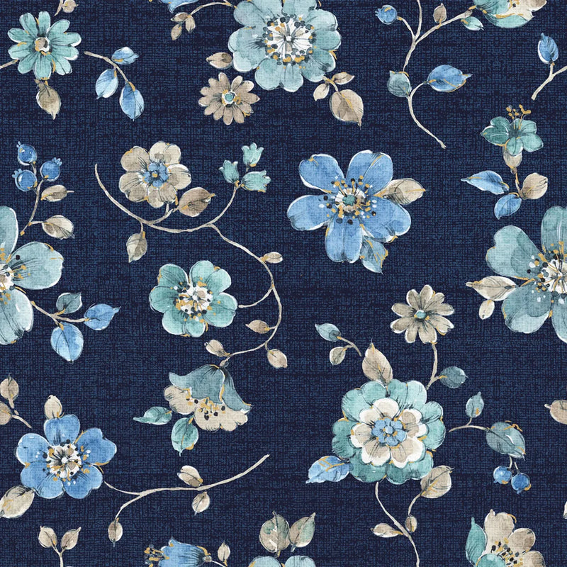 Indigold Flowers Mini trail Indigo by Lisa Audit. SKU 33663a. Archival Giclee Fine art print for wall decor.