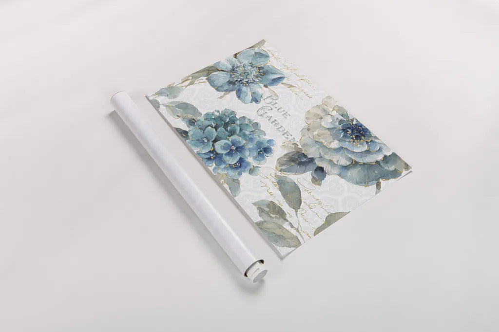 Indigold I by Lisa Audit. shown as a rolled paper print. Available as archival giclee rolled canvas, fine art paper, or poster print. SKU 24196i.