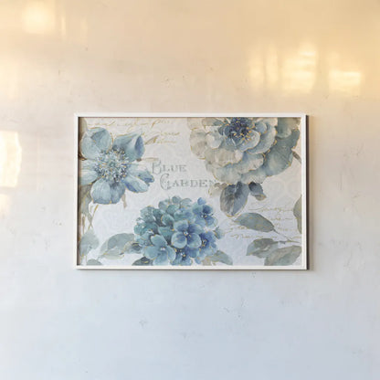 Indigold I by Lisa Audit. shown as a paper print in a white frame. Available as a archival giclee rolled canvas, fine art paper, or poster print. SKU 24196i.