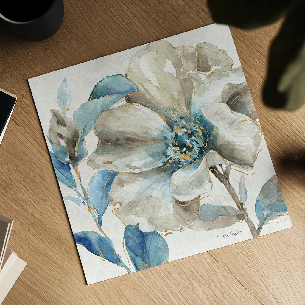 Indigold IV by Lisa Audit. Shown as a detailed flat fine art print, highlighting archival giclee quality. Available as an archival giclee rolled canvas, fine art paper, or poster print. SKU 24199a.