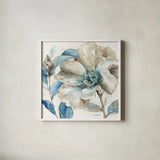 Indigold IV by Lisa Audit. Shown in a crisp white glass frame for a clean and minimalist style. Available as an archival giclee rolled canvas, fine art paper, or poster print. SKU 24199a.