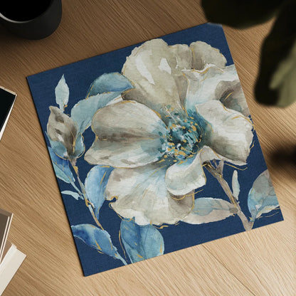 Indigold IV Navy by Lisa Audit. Shown as a detailed flat fine art print, highlighting archival giclee quality. Available as an archival giclee rolled canvas, fine art paper, or poster print. SKU 43076a.