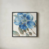 Indigold V by Lisa Audit. Shown in a sleek black glass frame for a contemporary gallery look. Available as an archival giclee rolled canvas, fine art paper, or poster print. SKU 24200a.