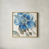 Indigold V by Lisa Audit. Shown in a natural wood glass frame for a timeless modern aesthetic. Available as an archival giclee rolled canvas, fine art paper, or poster print. SKU 24200a.