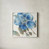 Indigold V by Lisa Audit. Shown in a crisp white glass frame for a clean and minimalist style. Available as an archival giclee rolled canvas, fine art paper, or poster print. SKU 24200a.