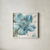 Indigold VI by Lisa Audit. Shown in a crisp white glass frame for a clean and minimalist style. Available as an archival giclee rolled canvas, fine art paper, or poster print. SKU 24201a.