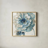 Indigold VII by Lisa Audit. Shown in a natural wood glass frame for a timeless modern aesthetic. Available as an archival giclee rolled canvas, fine art paper, or poster print. SKU 24202a.