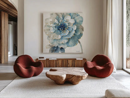 Indigold VII by Lisa Audit. Shown as extra-large giant wall art in a modern living room. Available as an archival giclee rolled canvas, fine art paper, or poster print. SKU 24202a.