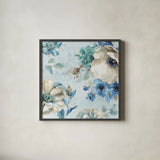 Indigold X by Lisa Audit. Shown in a sleek black glass frame for a contemporary gallery look. Available as an archival giclee rolled canvas, fine art paper, or poster print. SKU 24205a.