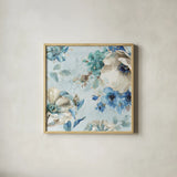 Indigold X by Lisa Audit. Shown in a natural wood glass frame for a timeless modern aesthetic. Available as an archival giclee rolled canvas, fine art paper, or poster print. SKU 24205a.