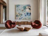 Indigold X by Lisa Audit. Shown as extra-large giant wall art in a modern living room. Available as an archival giclee rolled canvas, fine art paper, or poster print. SKU 24205a.