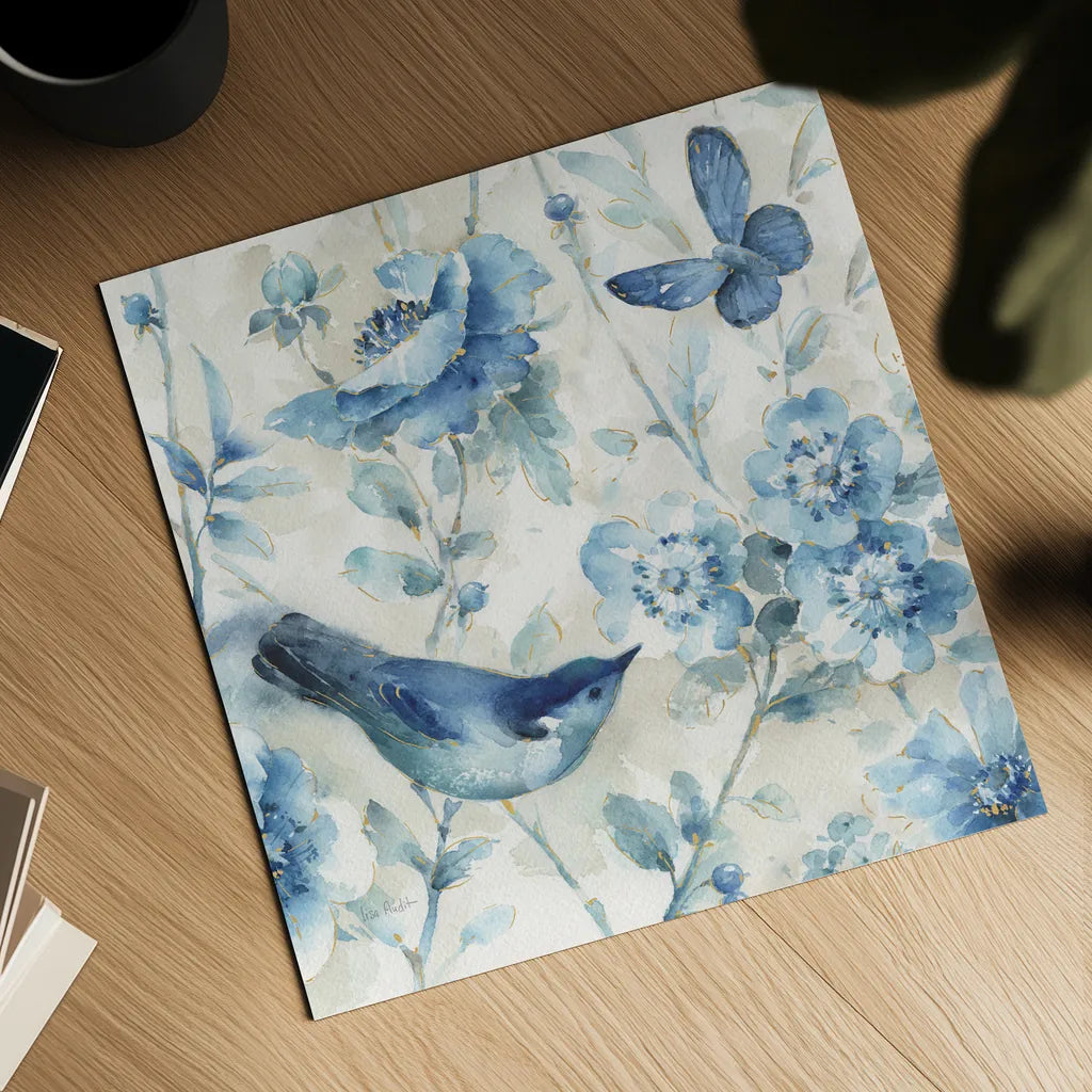 Indigold XI by Lisa Audit. Shown as a detailed flat fine art print, highlighting archival giclee quality. Available as an archival giclee rolled canvas, fine art paper, or poster print. SKU 24206a.