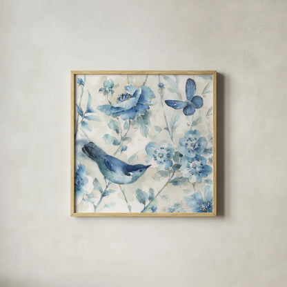 Indigold XI v2 by Lisa Audit. Shown in a natural wood glass frame for a timeless modern aesthetic. Available as an archival giclee rolled canvas, fine art paper, or poster print. SKU 54272a.