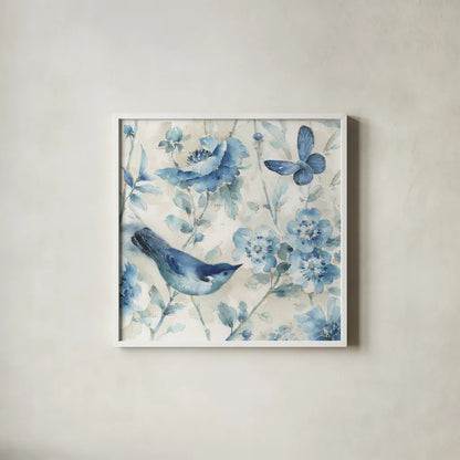 Indigold XI v2 by Lisa Audit. Shown in a crisp white glass frame for a clean and minimalist style. Available as an archival giclee rolled canvas, fine art paper, or poster print. SKU 54272a.