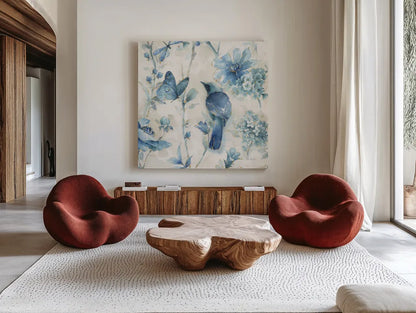 Indigold XII by Lisa Audit. Shown as extra-large giant wall art in a modern living room. Available as an archival giclee rolled canvas, fine art paper, or poster print. SKU 24207a.