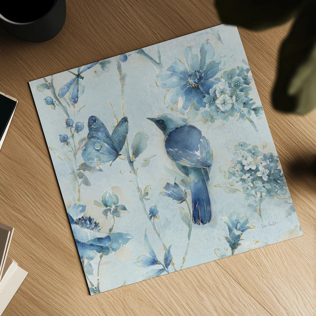 Indigold XII Light Blue by Lisa Audit. Shown as a detailed flat fine art print, highlighting archival giclee quality. Available as an archival giclee rolled canvas, fine art paper, or poster print. SKU 43077a.