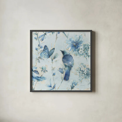 Indigold XII Light Blue by Lisa Audit. Shown in a sleek black glass frame for a contemporary gallery look. Available as an archival giclee rolled canvas, fine art paper, or poster print. SKU 43077a.