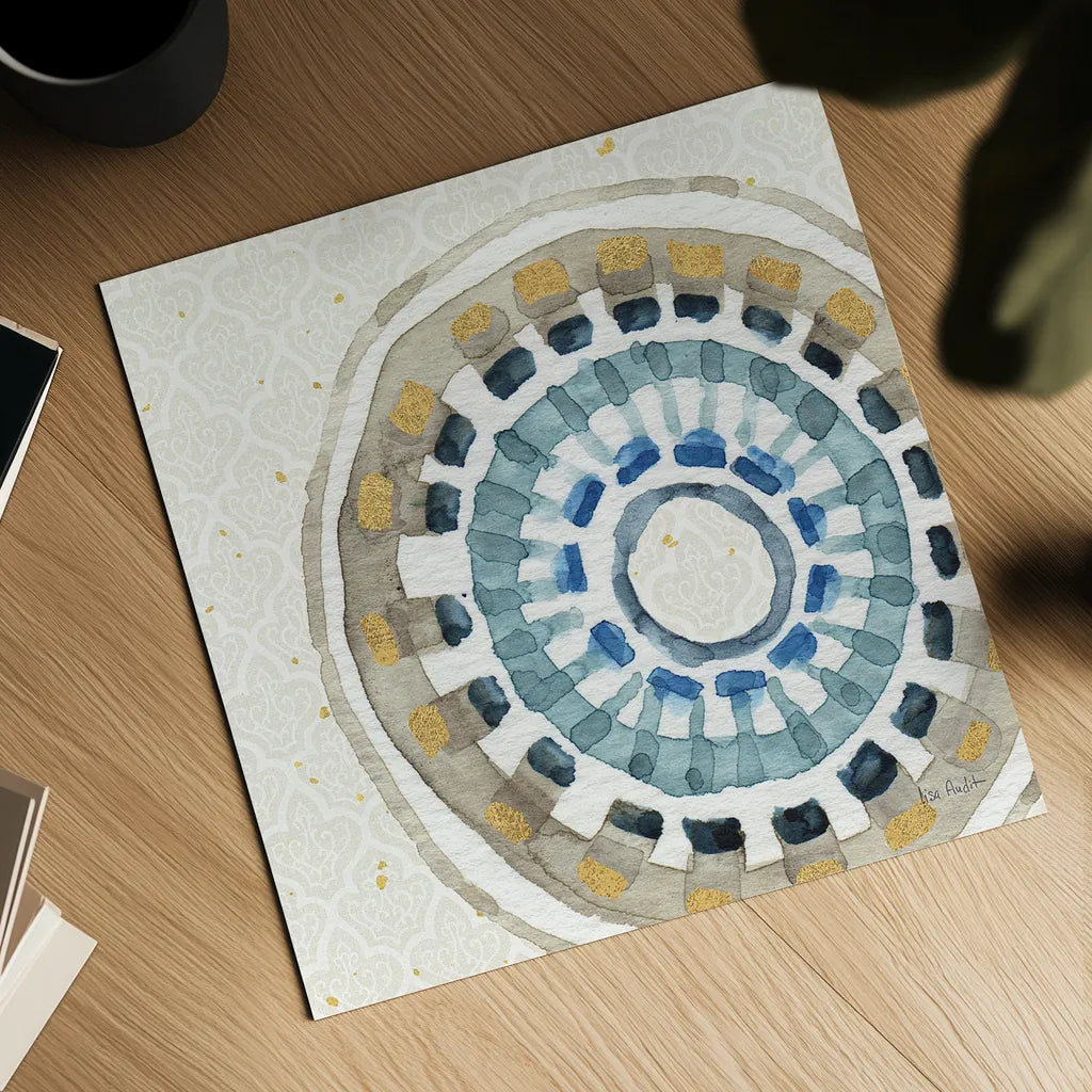 Indigold XIV by Lisa Audit. Shown as a detailed flat fine art print, highlighting archival giclee quality. Available as an archival giclee rolled canvas, fine art paper, or poster print. SKU 24209a.