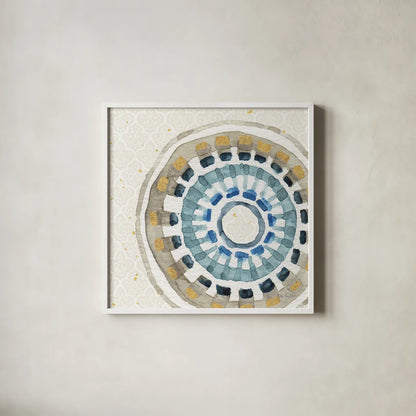 Indigold XIV by Lisa Audit. Shown in a crisp white glass frame for a clean and minimalist style. Available as an archival giclee rolled canvas, fine art paper, or poster print. SKU 24209a.