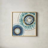 Indigold XV by Lisa Audit. Shown in a natural wood glass frame for a timeless modern aesthetic. Available as an archival giclee rolled canvas, fine art paper, or poster print. SKU 24210a.