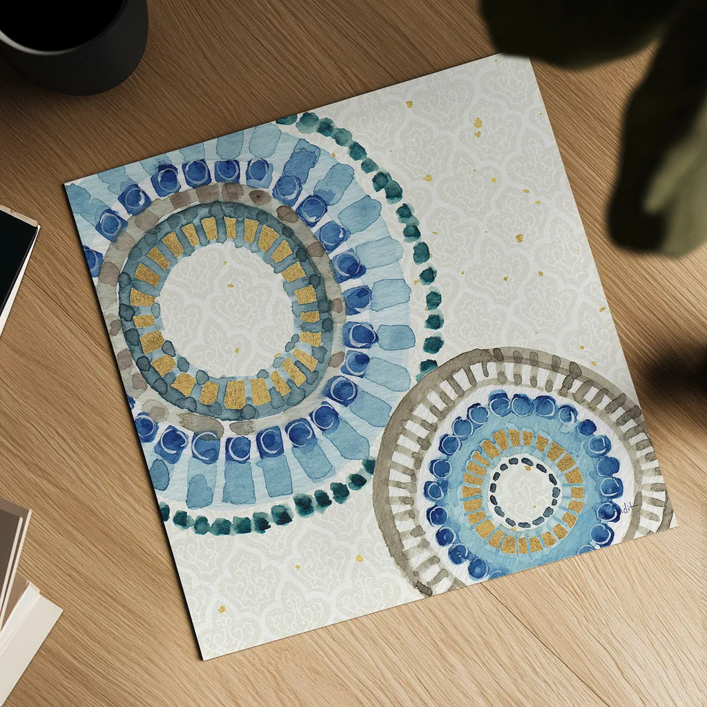 Indigold XVI by Lisa Audit. Shown as a detailed flat fine art print, highlighting archival giclee quality. Available as an archival giclee rolled canvas, fine art paper, or poster print. SKU 24211a.