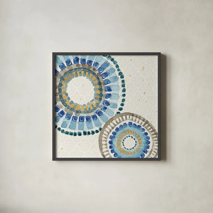 Indigold XVI by Lisa Audit. Shown in a sleek black glass frame for a contemporary gallery look. Available as an archival giclee rolled canvas, fine art paper, or poster print. SKU 24211a.
