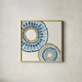 Indigold XVI by Lisa Audit. Shown in a natural wood glass frame for a timeless modern aesthetic. Available as an archival giclee rolled canvas, fine art paper, or poster print. SKU 24211a.
