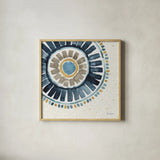 Indigold XVII by Lisa Audit. Shown in a natural wood glass frame for a timeless modern aesthetic. Available as an archival giclee rolled canvas, fine art paper, or poster print. SKU 24212a.