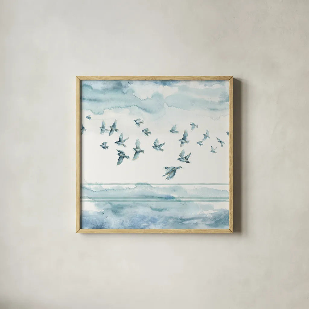 Indigold XXII by Lisa Audit. Shown in a natural wood glass frame for a timeless modern aesthetic. Available as an archival giclee rolled canvas, fine art paper, or poster print. SKU 24379a.