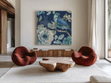 Indigold XXIII by Lisa Audit. Shown as extra-large giant wall art in a modern living room. Available as an archival giclee rolled canvas, fine art paper, or poster print. SKU 24380a.