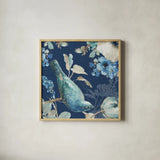 Indigold XXIV by Lisa Audit. Shown in a natural wood glass frame for a timeless modern aesthetic. Available as an archival giclee rolled canvas, fine art paper, or poster print. SKU 24381a.
