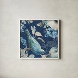 Indigold XXIV by Lisa Audit. Shown in a crisp white glass frame for a clean and minimalist style. Available as an archival giclee rolled canvas, fine art paper, or poster print. SKU 24381a.