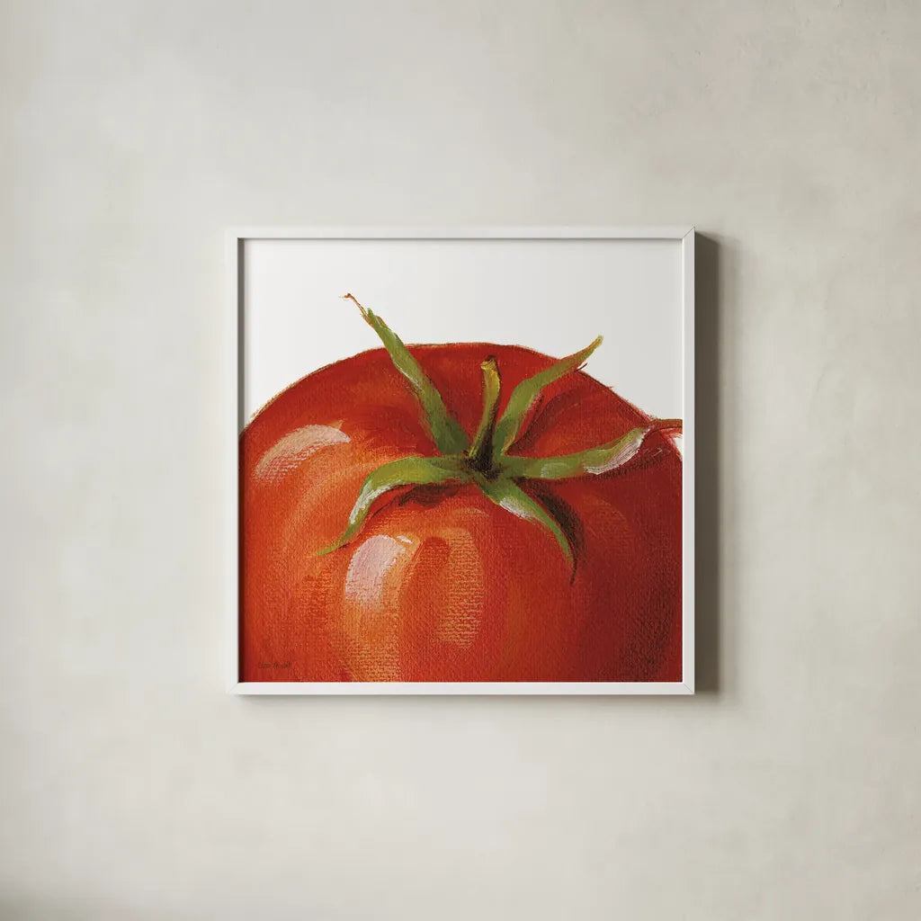 Juicy on White by Lisa Audit. Shown in a crisp white glass frame for a clean and minimalist style. Available as an archival giclee rolled canvas, fine art paper, or poster print. SKU 68125a.