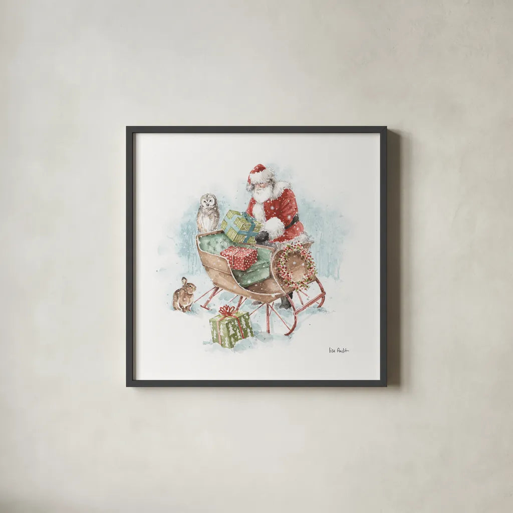 Magical Holidays II by Lisa Audit. Shown in a sleek black glass frame for a contemporary gallery look. Available as an archival giclee rolled canvas, fine art paper, or poster print. SKU 54762a.